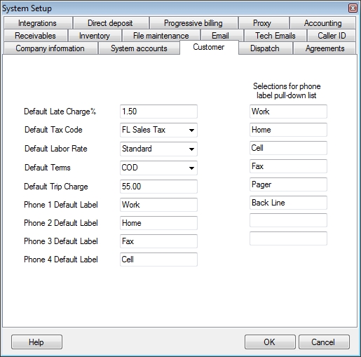 System Setup - Customers